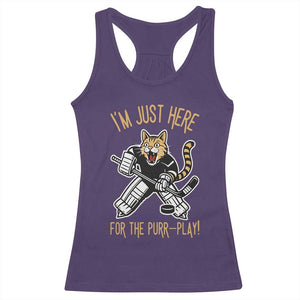 Vintage Cat Hockey Goalie Racerback Tank Top Funny Im Just Here For The Purr Play Gift TS12 Purple Print Your Wear