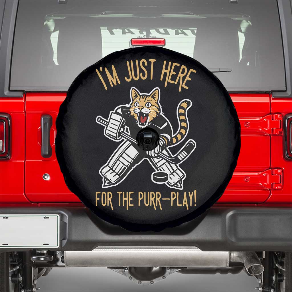 Vintage Cat Hockey Goalie Spare Tire Cover Funny Im Just Here For The Purr Play Gift TS12 Black Print Your Wear