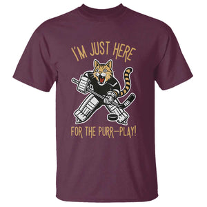 Vintage Cat Hockey Goalie T Shirt Funny Im Just Here For The Purr Play Gift TS12 Maroon Print Your Wear