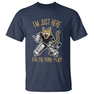 Vintage Cat Hockey Goalie T Shirt Funny Im Just Here For The Purr Play Gift TS12 Navy Print Your Wear
