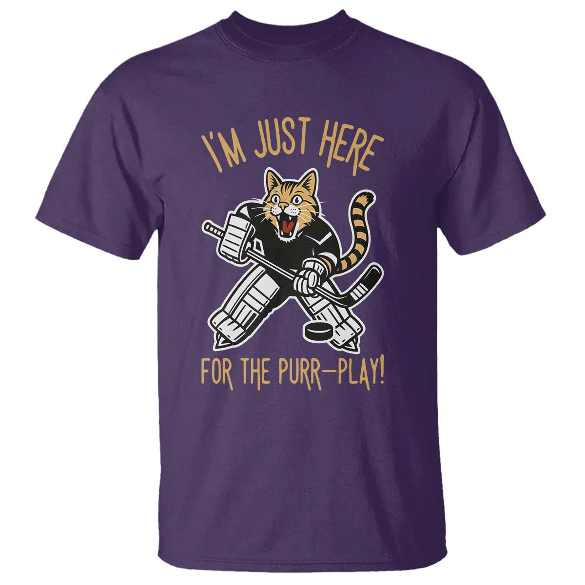 Vintage Cat Hockey Goalie T Shirt Funny Im Just Here For The Purr Play Gift TS12 Purple Print Your Wear
