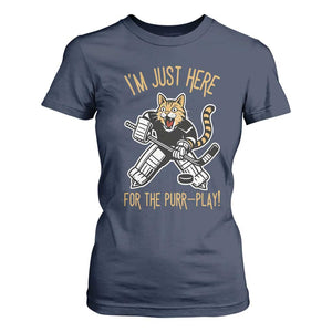 Vintage Cat Hockey Goalie T Shirt For Women Funny Im Just Here For The Purr Play Gift TS12 Navy Print Your Wear