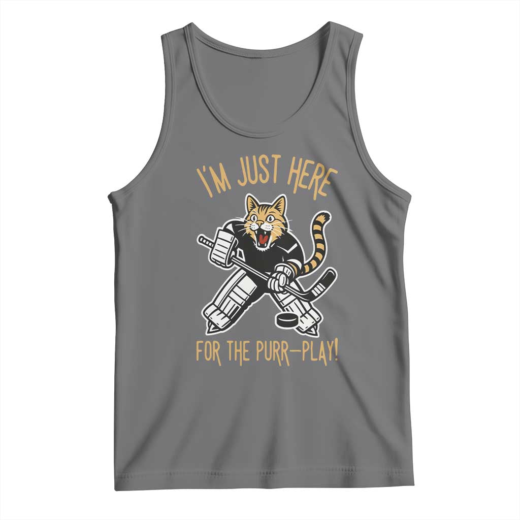Vintage Cat Hockey Goalie Tank Top Funny Im Just Here For The Purr Play Gift TS12 Black Heather Print Your Wear