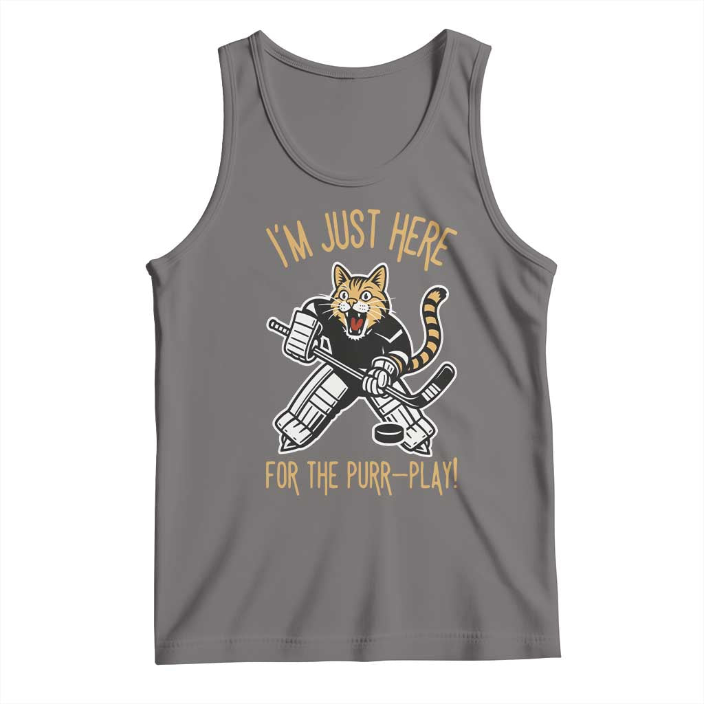 Vintage Cat Hockey Goalie Tank Top Funny Im Just Here For The Purr Play Gift TS12 Deep Heather Print Your Wear