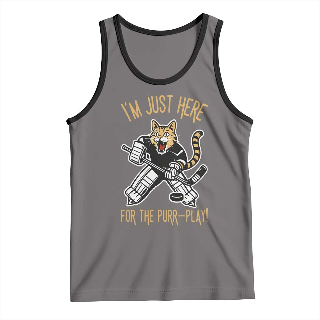 Vintage Cat Hockey Goalie Tank Top Funny Im Just Here For The Purr Play Gift TS12 Deep Heather Black Print Your Wear