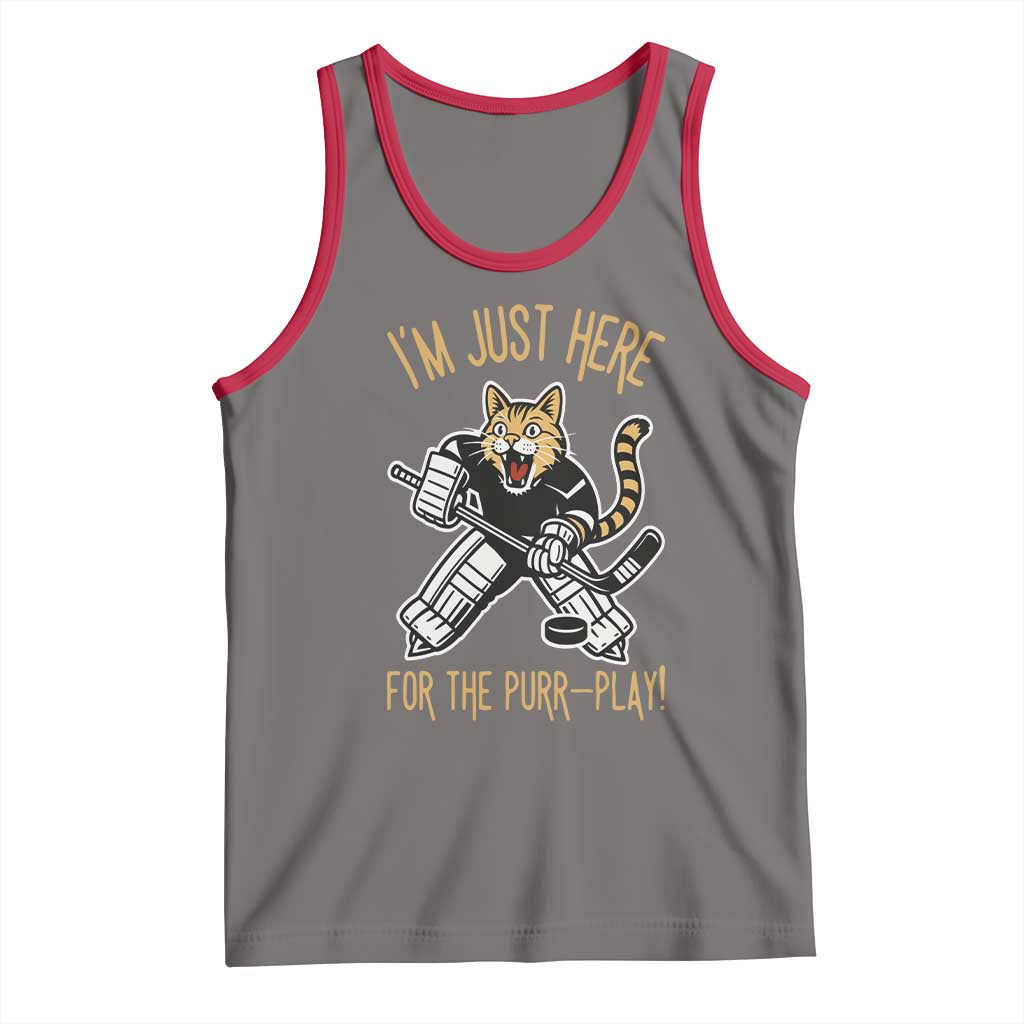 Vintage Cat Hockey Goalie Tank Top Funny Im Just Here For The Purr Play Gift TS12 Deep Heather Red Print Your Wear