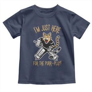 Vintage Cat Hockey Goalie Toddler T Shirt Funny Im Just Here For The Purr Play Gift TS12 Navy Print Your Wear