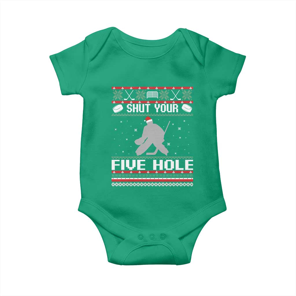 Funny Hockey Goalie Ugly Christmas Gift Baby Onesie Shut Your Five Hole TS12 Irish Green Print Your Wear