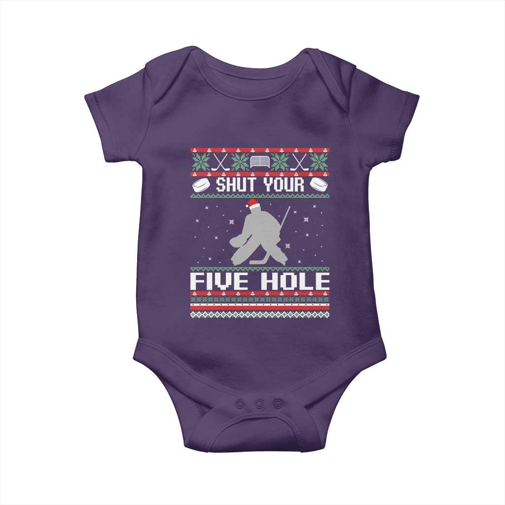 Funny Hockey Goalie Ugly Christmas Gift Baby Onesie Shut Your Five Hole TS12 Purple Print Your Wear