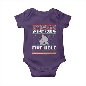 Funny Hockey Goalie Ugly Christmas Gift Baby Onesie Shut Your Five Hole TS12 Purple Print Your Wear