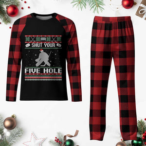 Funny Hockey Goalie Ugly Christmas Gift Plaid Pajama Set Shut Your Five Hole TS12 Buffalo Plaid Print Your Wear