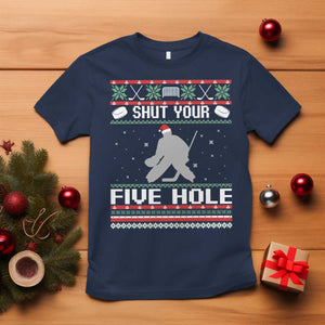 Funny Hockey Goalie Ugly Christmas Gift T Shirt Shut Your Five Hole TS12 Navy Print Your Wear