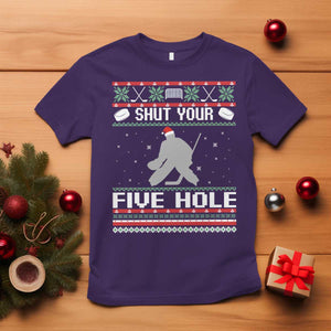 Funny Hockey Goalie Ugly Christmas Gift T Shirt Shut Your Five Hole TS12 Purple Print Your Wear