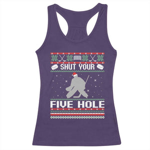 Funny Hockey Goalie Ugly Christmas Gift Racerback Tank Top Shut Your Five Hole TS12 Purple Print Your Wear