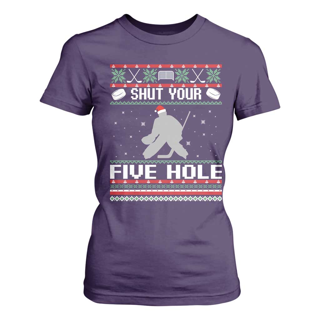 Funny Hockey Goalie Ugly Christmas Gift T Shirt For Women Shut Your Five Hole TS12 Purple Print Your Wear