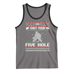 Funny Hockey Goalie Ugly Christmas Gift Tank Top Shut Your Five Hole TS12 Deep Heather Black Print Your Wear