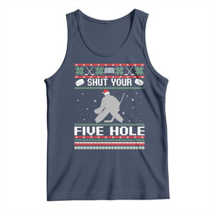 Funny Hockey Goalie Ugly Christmas Gift Tank Top Shut Your Five Hole TS12 Navy Print Your Wear
