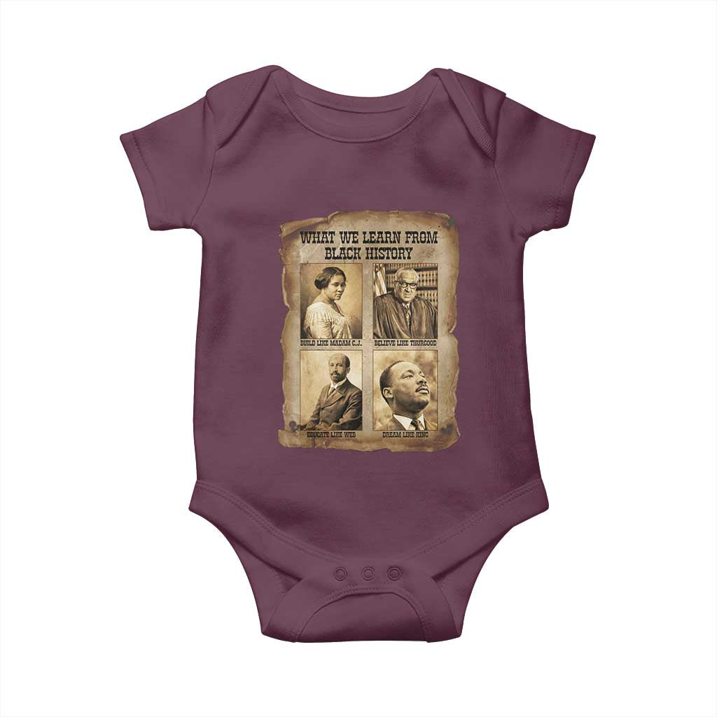 What We Learn From Black History Baby Onesie Iconic African American Figures TS12 Maroon Print Your Wear