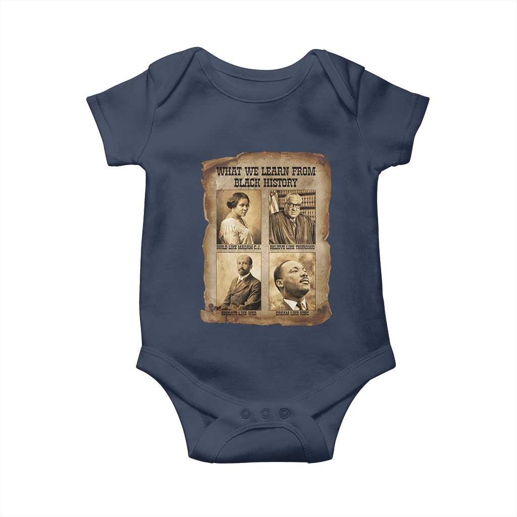 What We Learn From Black History Baby Onesie Iconic African American Figures TS12 Navy Print Your Wear