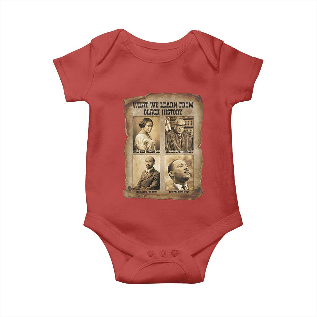 What We Learn From Black History Baby Onesie Iconic African American Figures TS12 Red Print Your Wear