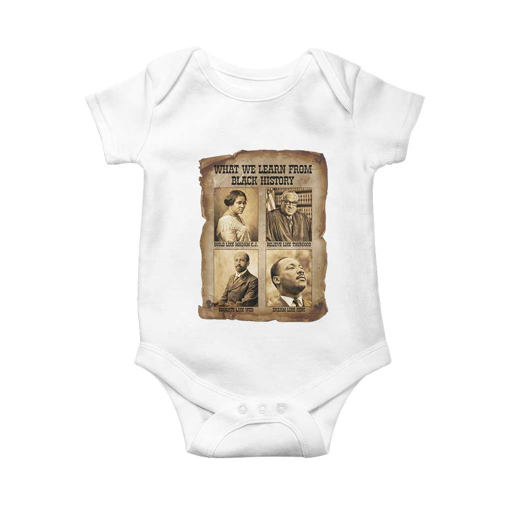 What We Learn From Black History Baby Onesie Iconic African American Figures TS12 White Print Your Wear