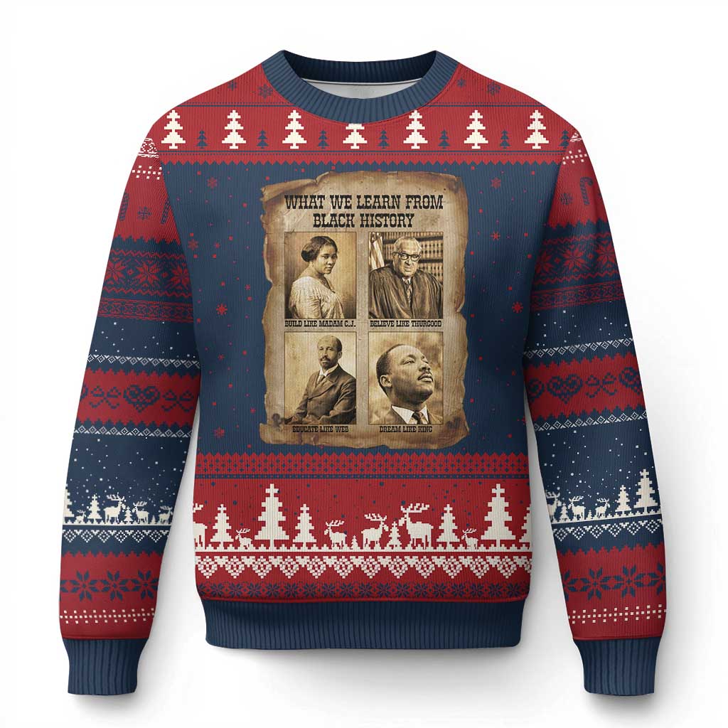 What We Learn From Black History Ugly Christmas Sweater Iconic African American Figures TS12 Navy Red Print Your Wear
