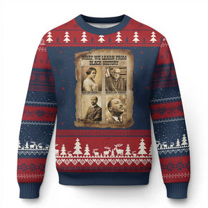 What We Learn From Black History Ugly Christmas Sweater Iconic African American Figures TS12 Navy Red Print Your Wear
