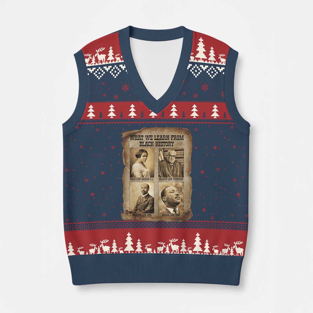 What We Learn From Black History V-Neck Knit Sweater Vest Iconic African American Figures TS12 Navy Red Print Your Wear
