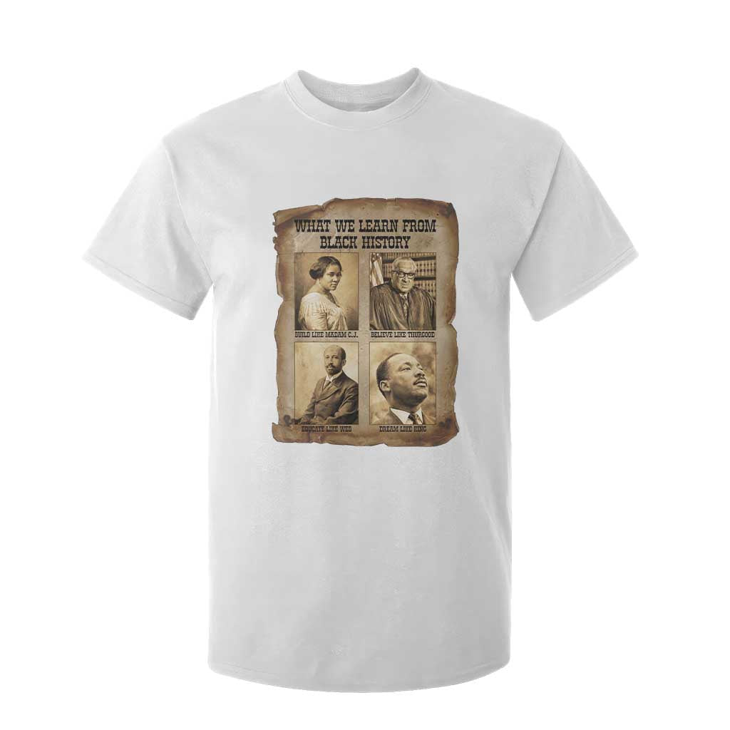 What We Learn From Black History T Shirt For Kid Iconic African American Figures TS12 White Print Your Wear