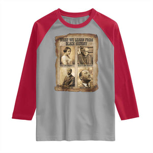 What We Learn From Black History Raglan Shirt Iconic African American Figures TS12 Sport Gray Red Print Your Wear
