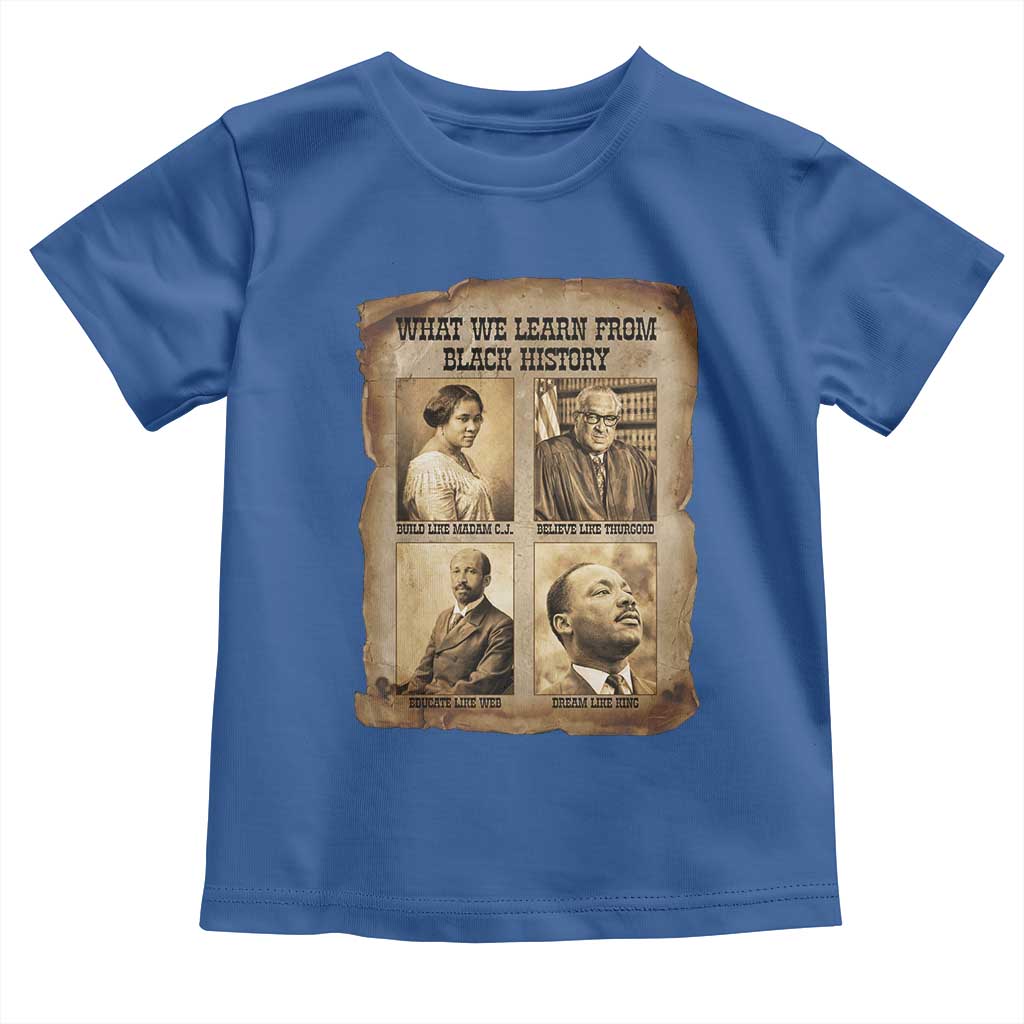What We Learn From Black History Toddler T Shirt Iconic African American Figures TS12 Royal Blue Print Your Wear