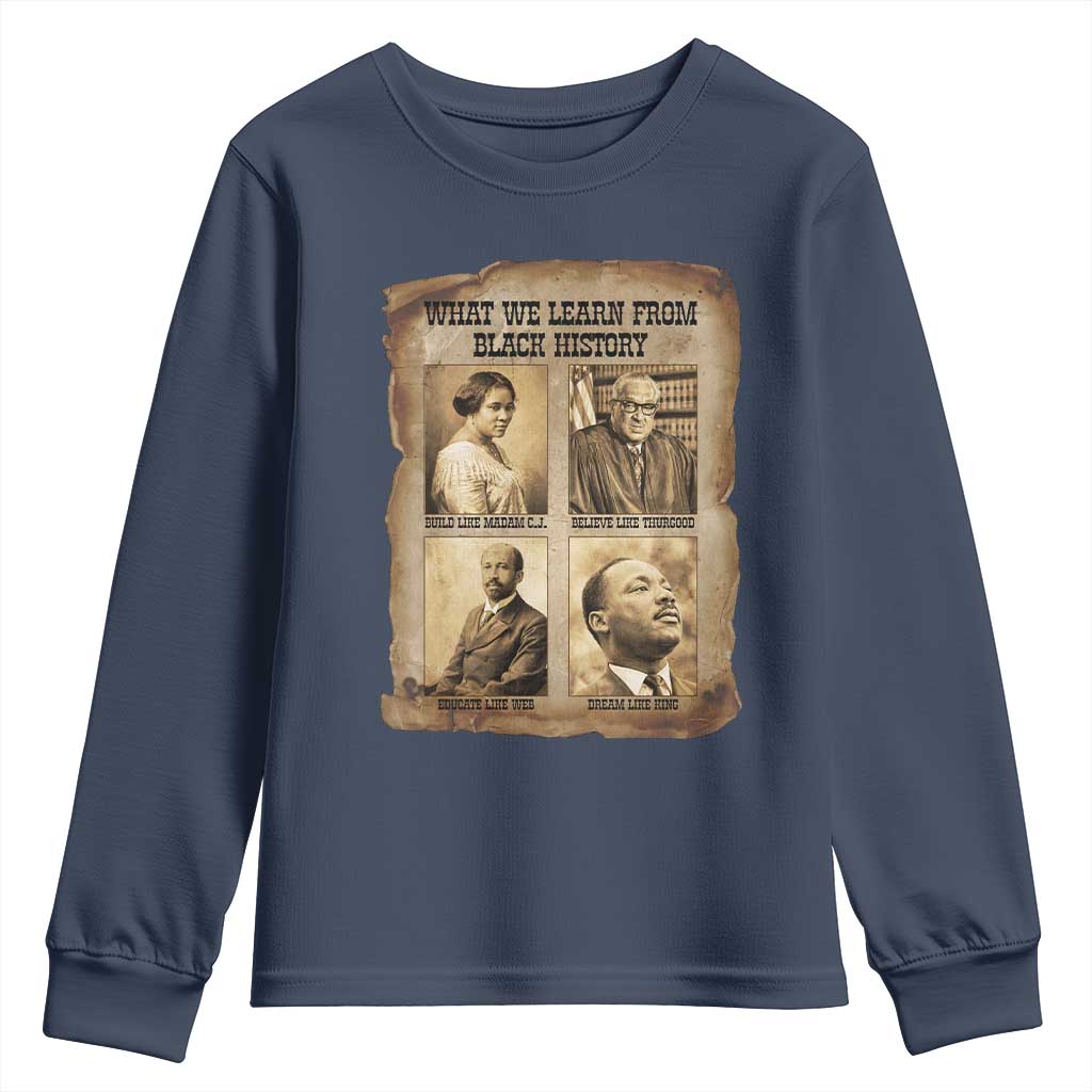 What We Learn From Black History Youth Sweatshirt Iconic African American Figures TS12 Navy Print Your Wear