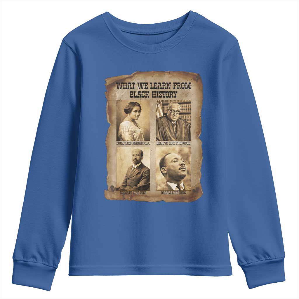 What We Learn From Black History Youth Sweatshirt Iconic African American Figures TS12 Royal Blue Print Your Wear