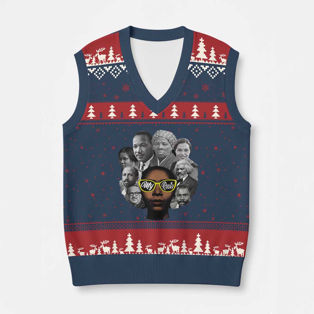 My Roots Black History Leaders V-Neck Knit Sweater Vest African American Heritage TS12 Navy Red Print Your Wear