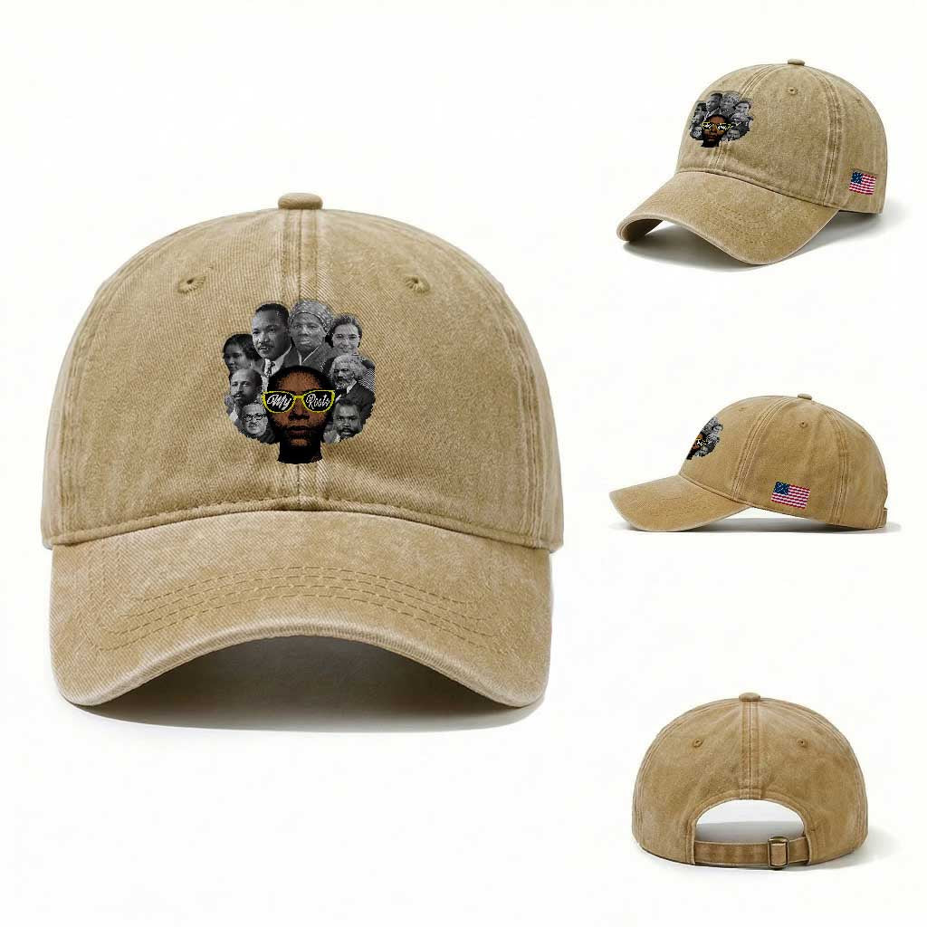 My Roots Black History Leaders Washed Cotton Baseball Cap African American Heritage TS12 Washed Cap Universal Fit Khaki Print Your Wear