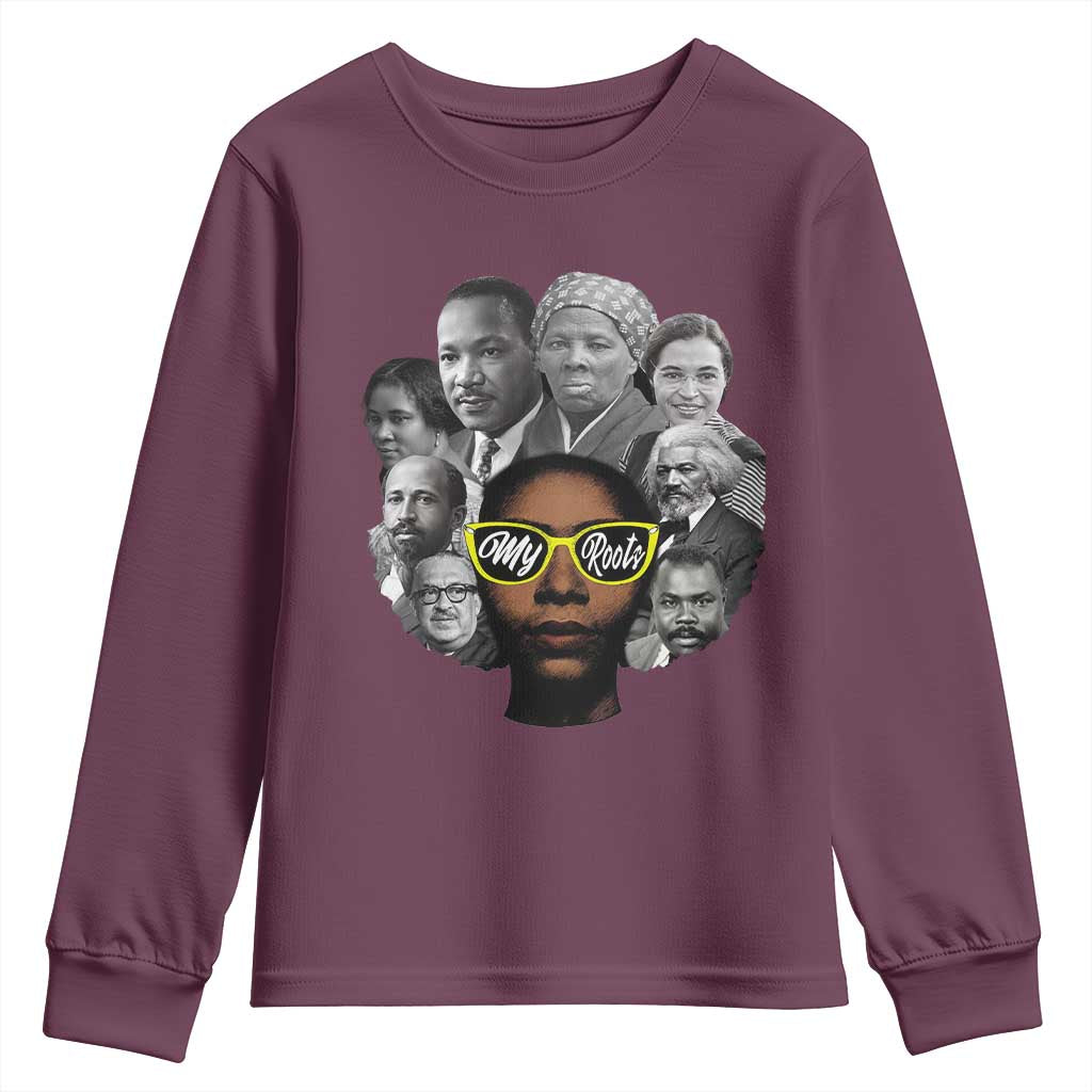 My Roots Black History Leaders Youth Sweatshirt African American Heritage TS12 Maroon Print Your Wear