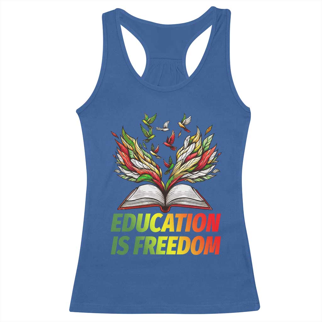 Education Is Freedom Racerback Tank Top Inspirational Black Teacher Gift TS12 Royal Blue Print Your Wear