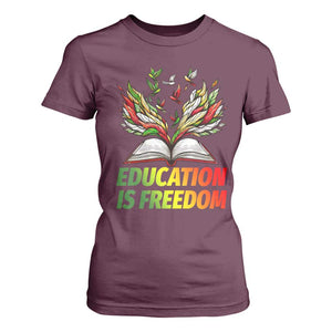 Education Is Freedom T Shirt For Women Inspirational Black Teacher Gift TS12 Maroon Print Your Wear