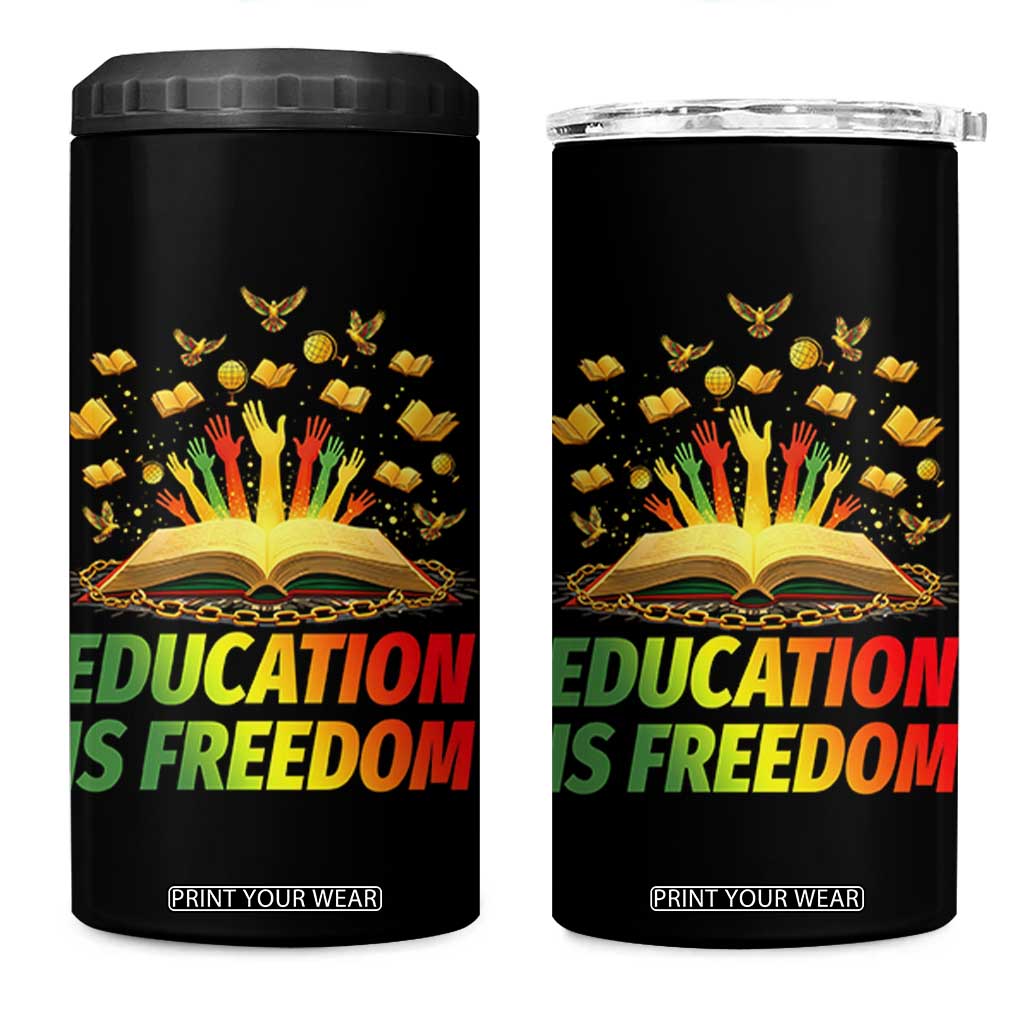 Education Is Freedom 4 in 1 Can Cooler Tumbler Black Education Teacher Gift TS12 One Size: 16 oz Black Print Your Wear