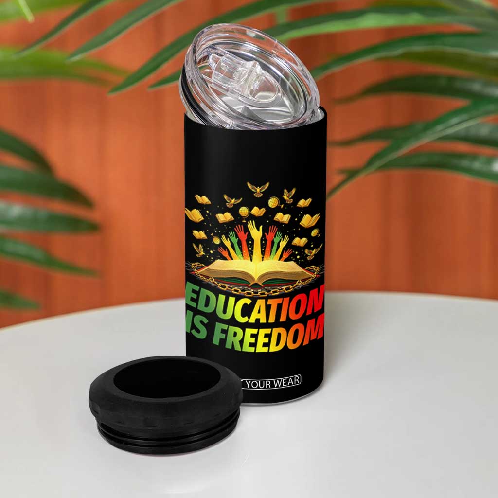 Education Is Freedom 4 in 1 Can Cooler Tumbler Black Education Teacher Gift TS12 Print Your Wear