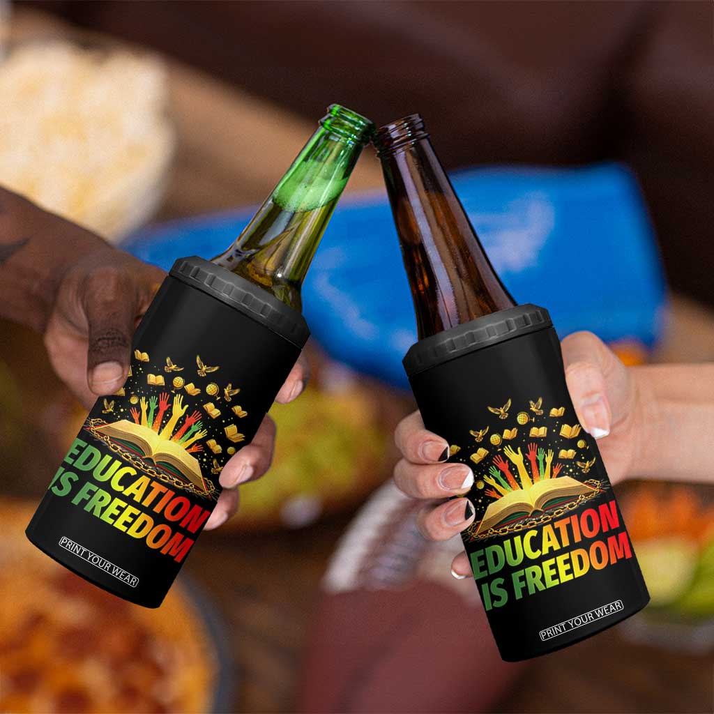 Education Is Freedom 4 in 1 Can Cooler Tumbler Black Education Teacher Gift TS12 Print Your Wear