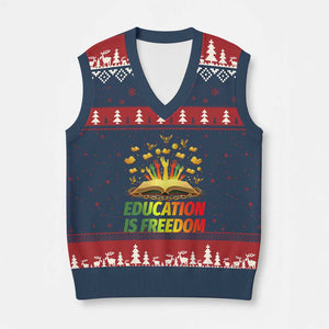 Education Is Freedom V-Neck Knit Sweater Vest Black Education Teacher Gift TS12 Navy Red Print Your Wear