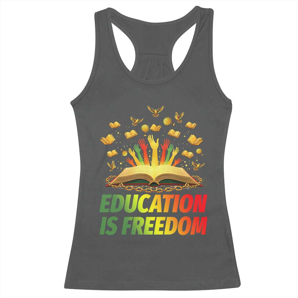 Education Is Freedom Racerback Tank Top Black Education Teacher Gift TS12 Dark Heather Print Your Wear