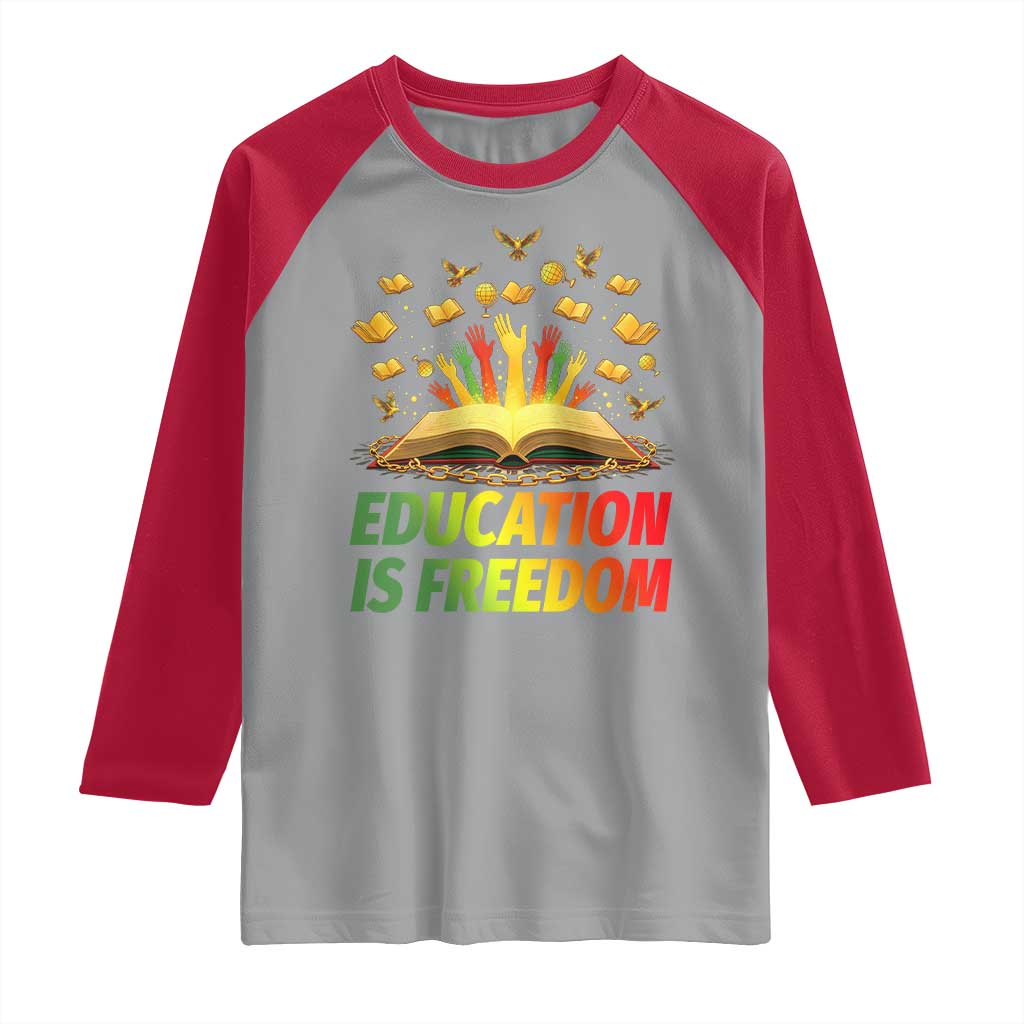 Education Is Freedom Raglan Shirt Black Education Teacher Gift TS12 Sport Gray Red Print Your Wear