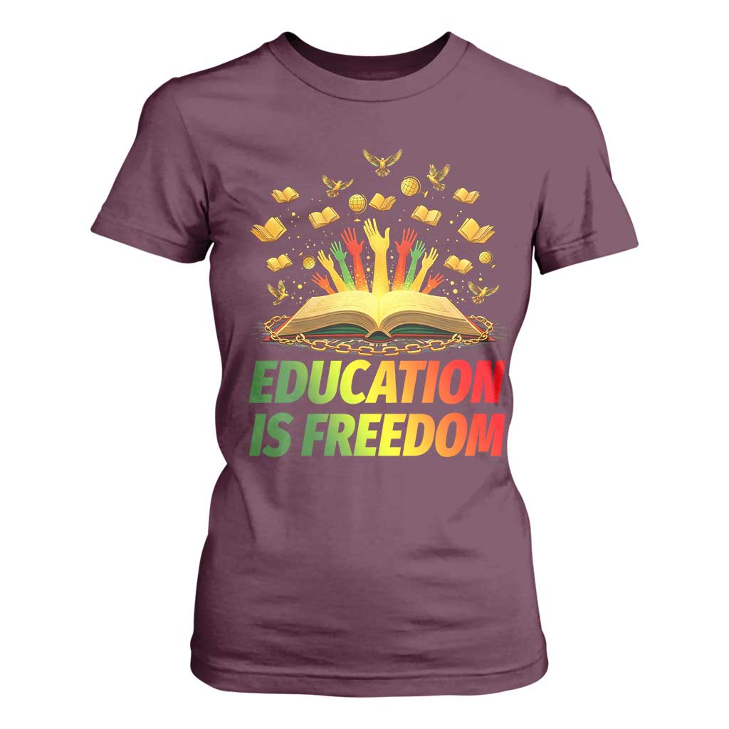Education Is Freedom T Shirt For Women Black Education Teacher Gift TS12 Maroon Print Your Wear