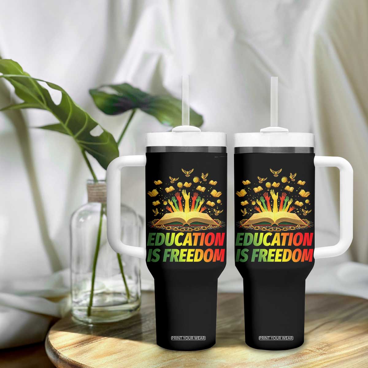 Education Is Freedom Tumbler With Handle Black Education Teacher Gift TS12 Print Your Wear