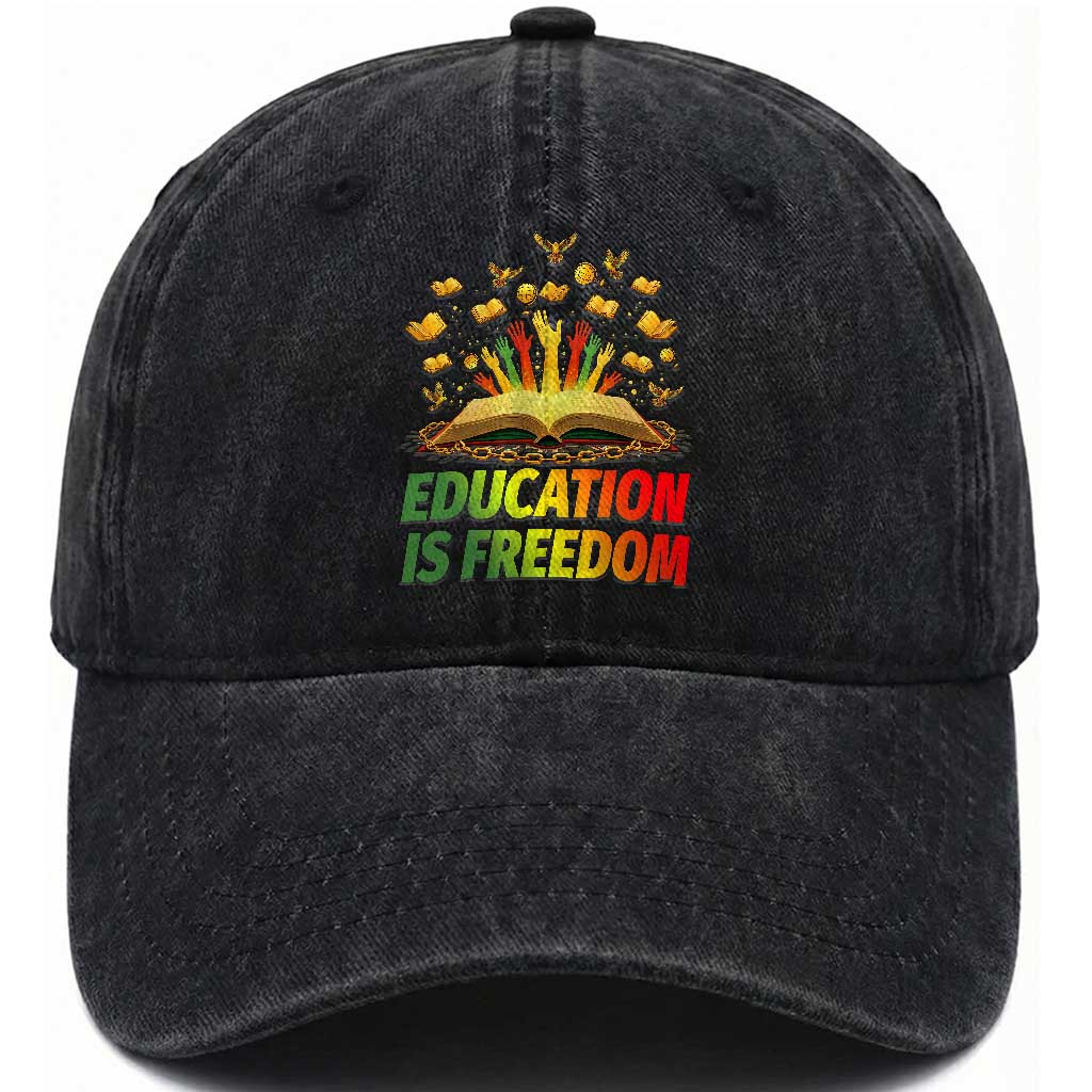 Education Is Freedom Washed Cotton Baseball Cap Black Education Teacher Gift TS12 Print Your Wear