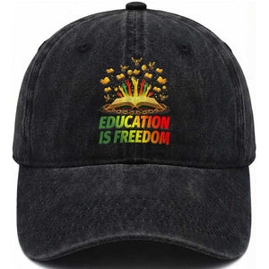 Education Is Freedom Washed Cotton Baseball Cap Black Education Teacher Gift TS12 Print Your Wear