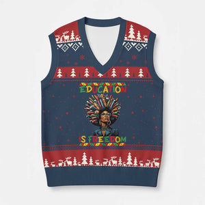 Education Is Freedom V-Neck Knit Sweater Vest Black History Month Gift For Teachers TS12 Navy Red Print Your Wear