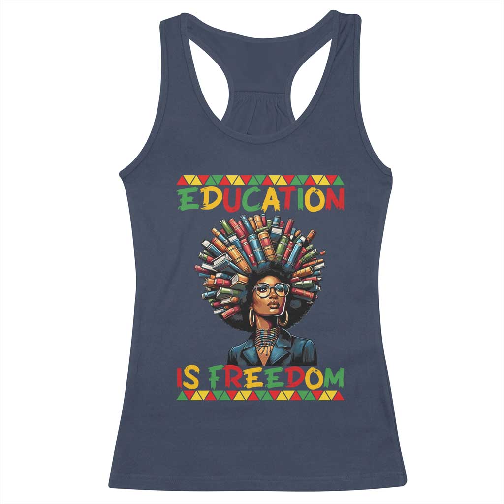 Education Is Freedom Racerback Tank Top Black History Month Gift For Teachers TS12 Navy Print Your Wear
